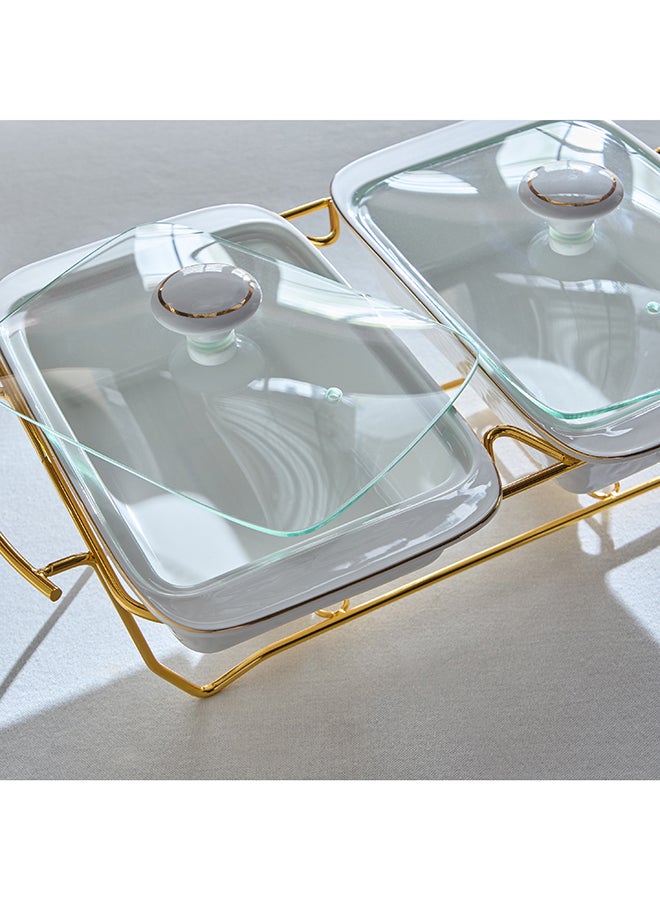 Home Box Noor Luxe Twin Food Warmer White and Gold - Image 4